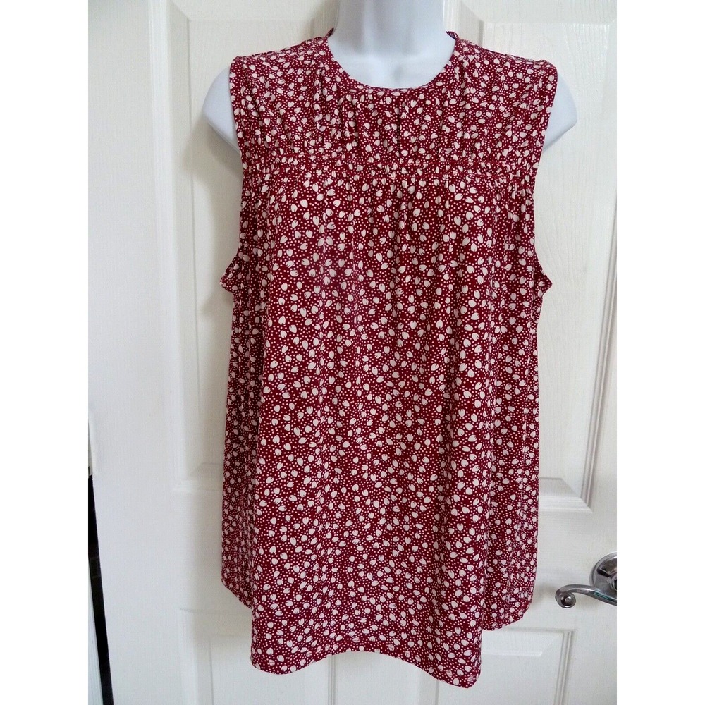 Banana Republic Red White Smocked Sleeveless Baby Doll Blouse Medium 8 10